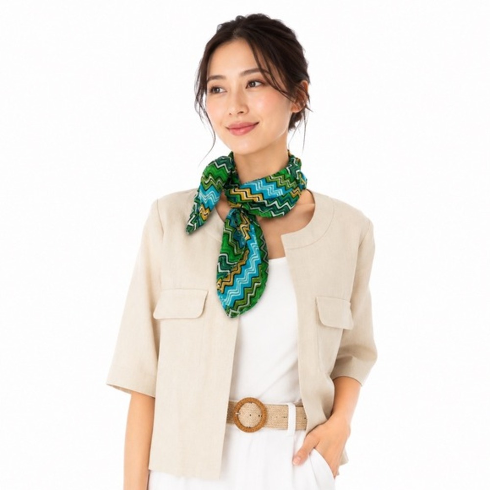 Green Blue‎ Chevron Zigzag Square Neck Scarf Neckerchief Retro Geometric 92-27